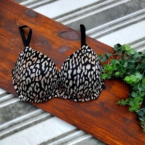 Victoria's secret leopard animal print bra size 32DDD cup F70 push up black tan
